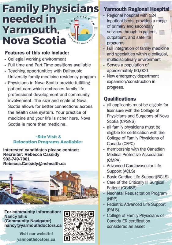 Yarmouth Nova Scotia Physician Job Openings